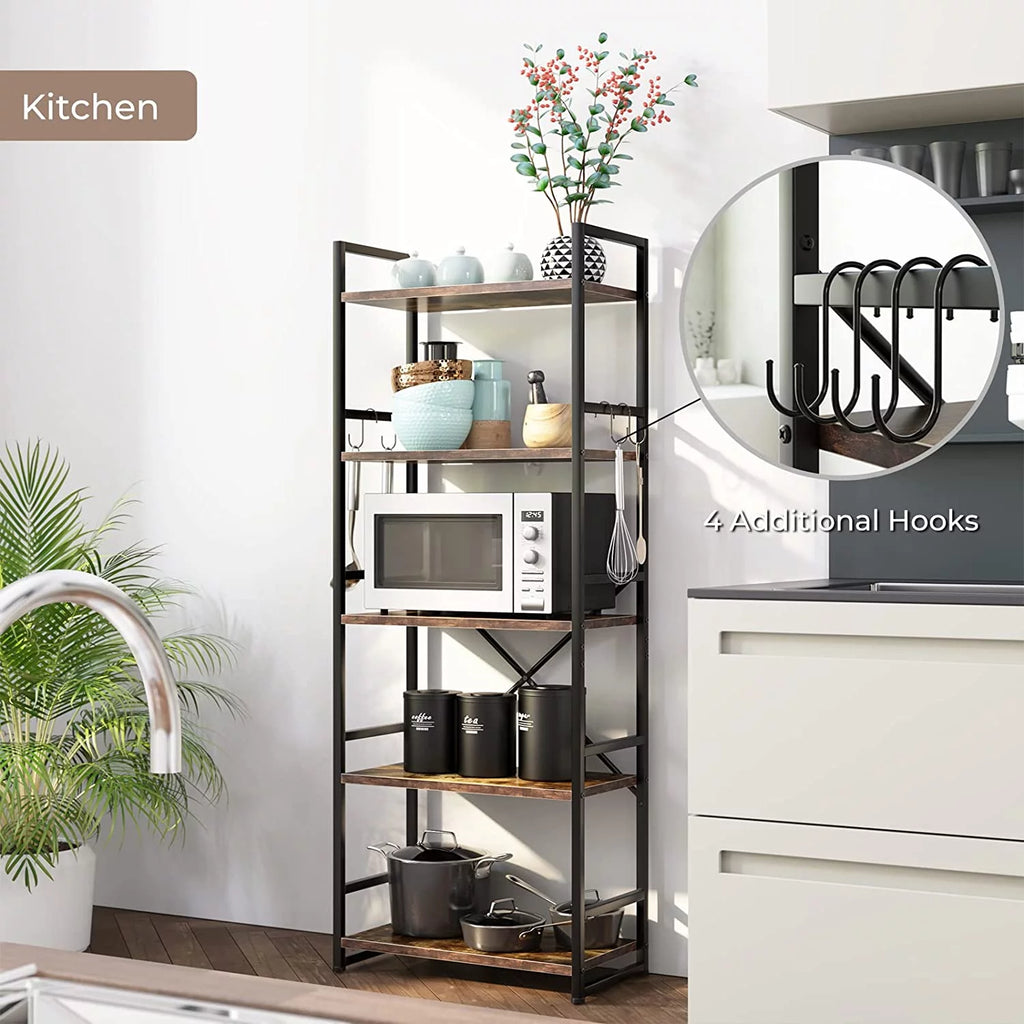 5 Tier Wood Bookcase with 4 Hooks T1472