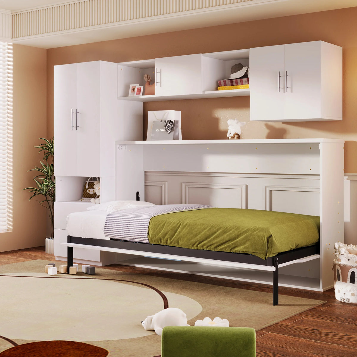Twin Size Murphy Bed with Shelf and Drawer G38877