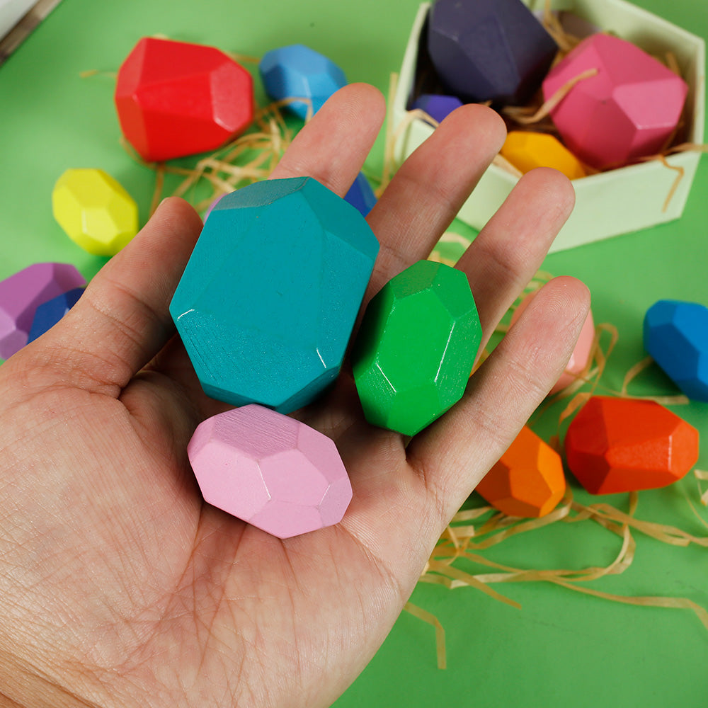 Kids Wooden Colored Balancing Stone Stacking Building Block Toy J4329
