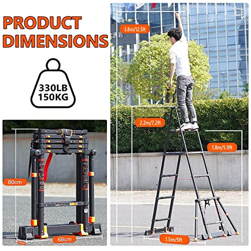 Telescoping Ladder with 2 Triangle Stabilizers, 330lbs Capacity V49462