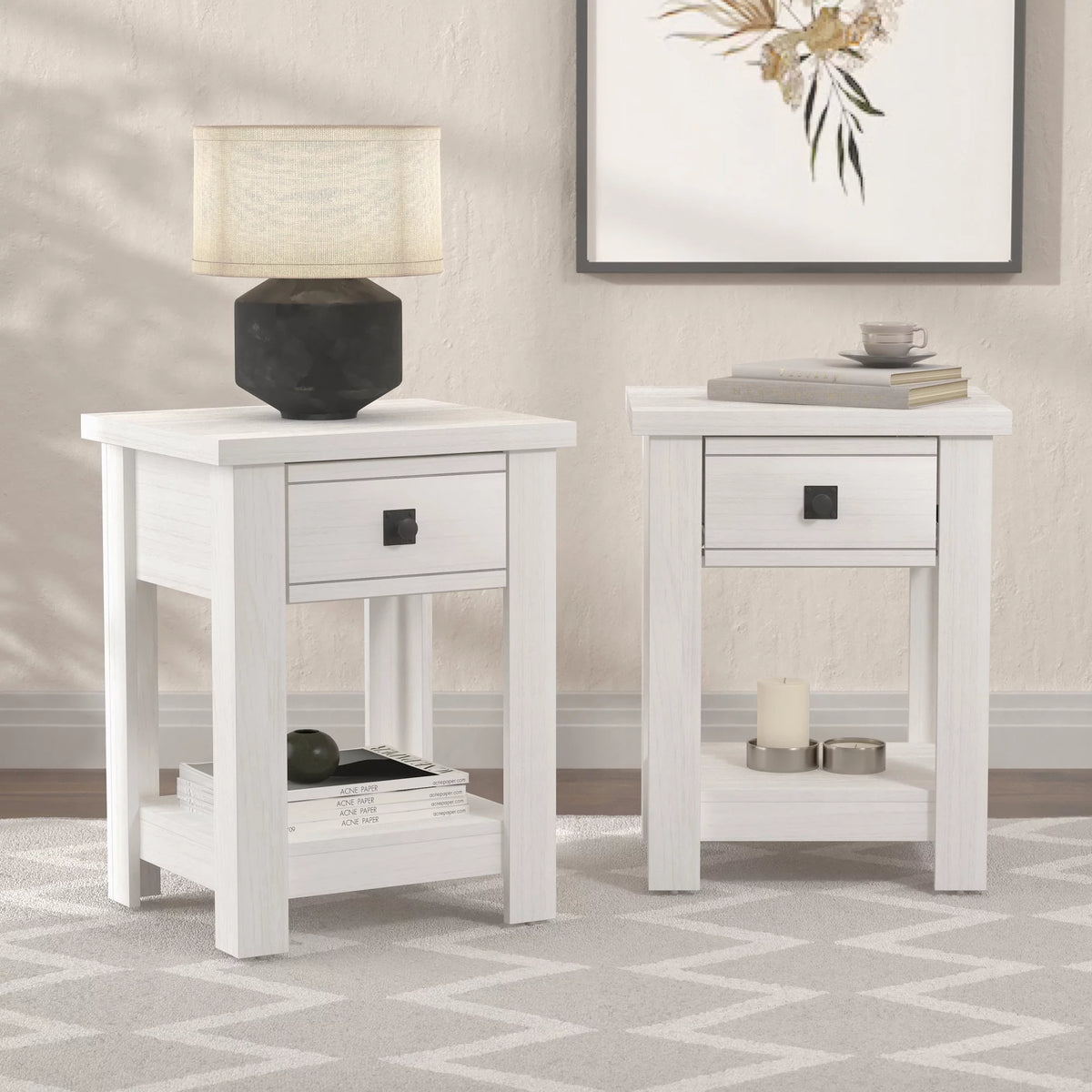 White 1 Drawer Nightstand Set of 2 J2091