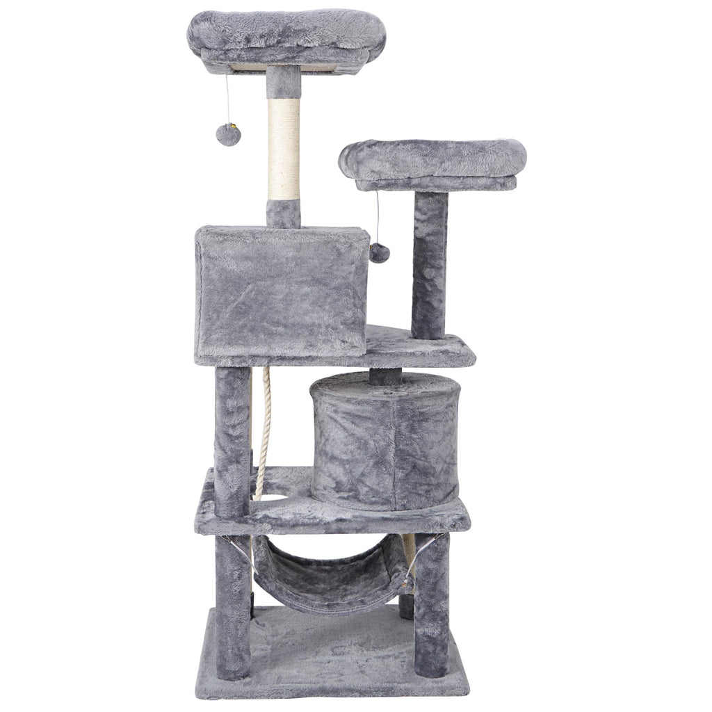 Gray Multi-Level Cat Tree with Scratching Posts and Hammock I4861