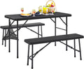 Black 3 Piece Folding Picnic Table with Benches A5738