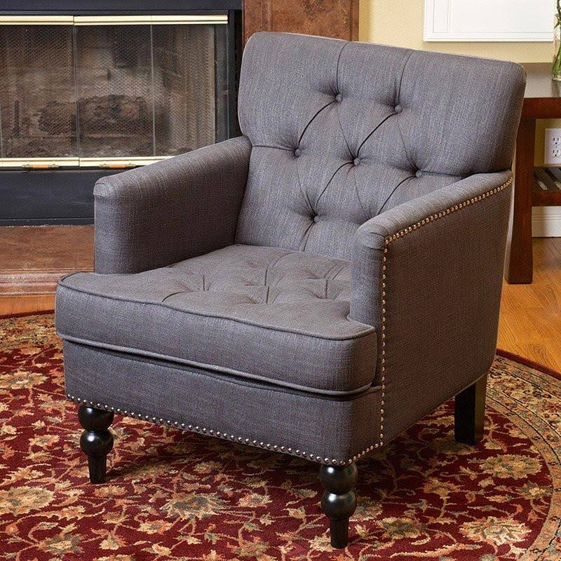 Tufted Back Fabric Club Chair Light Blue L9221
