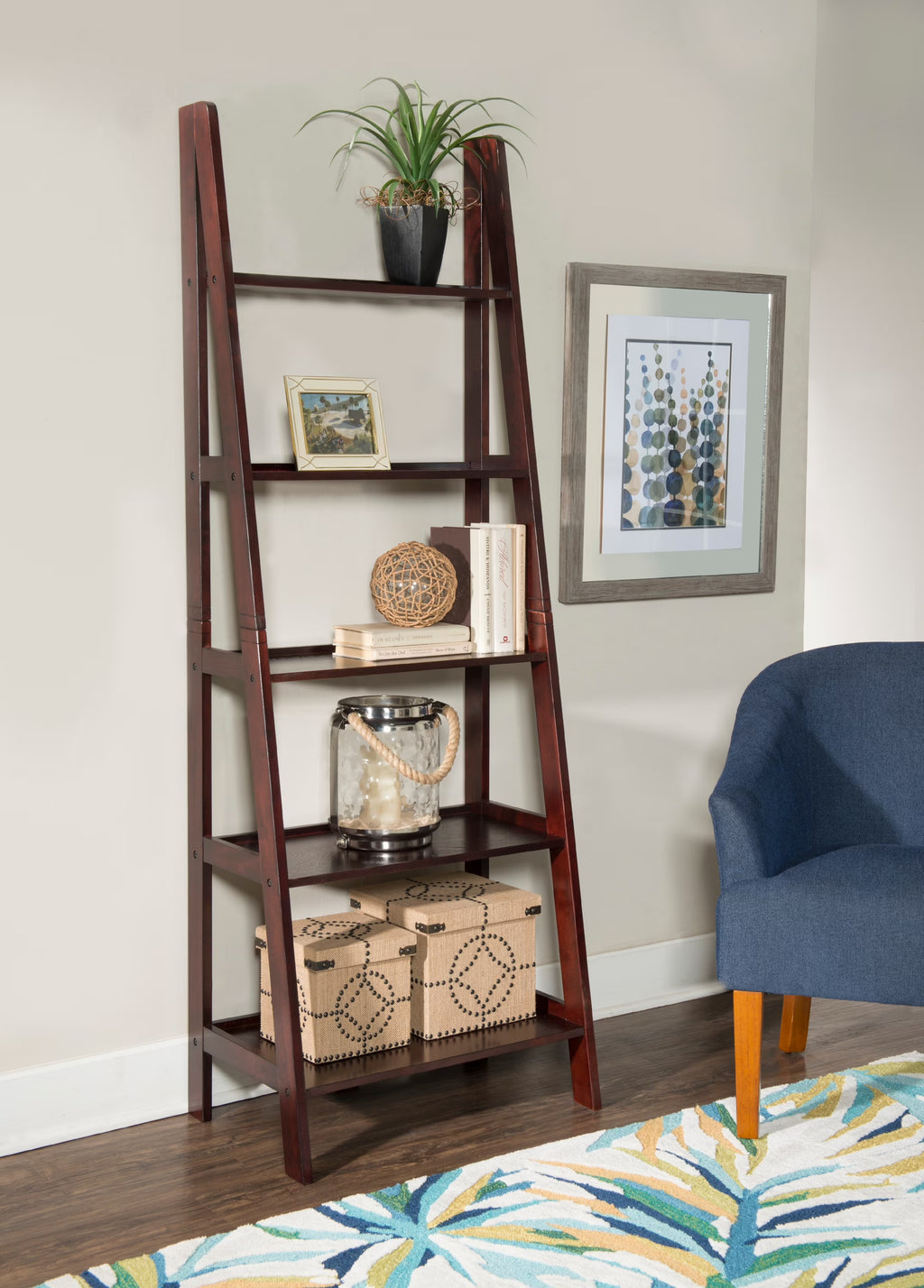 5-Shelf Ladder Bookcase, 72" Height, Espresso Finish Z102