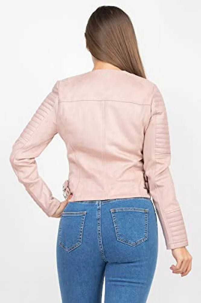 Quilted Sleeves Zip-Up Biker Jacket X6090
