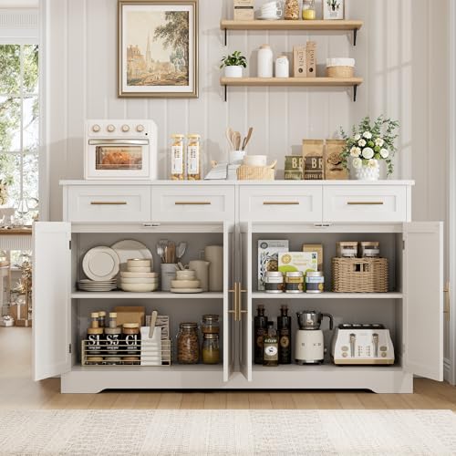 60" Ash Gray Buffet Sideboard with 4 Drawer Z590