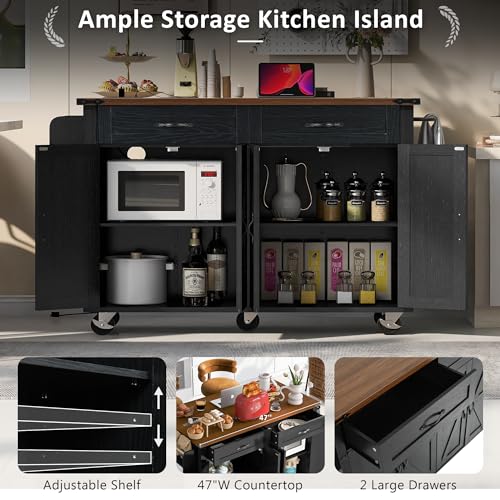 Rolling Kitchen Island with Power Outlet and Drop Leaf K68082
