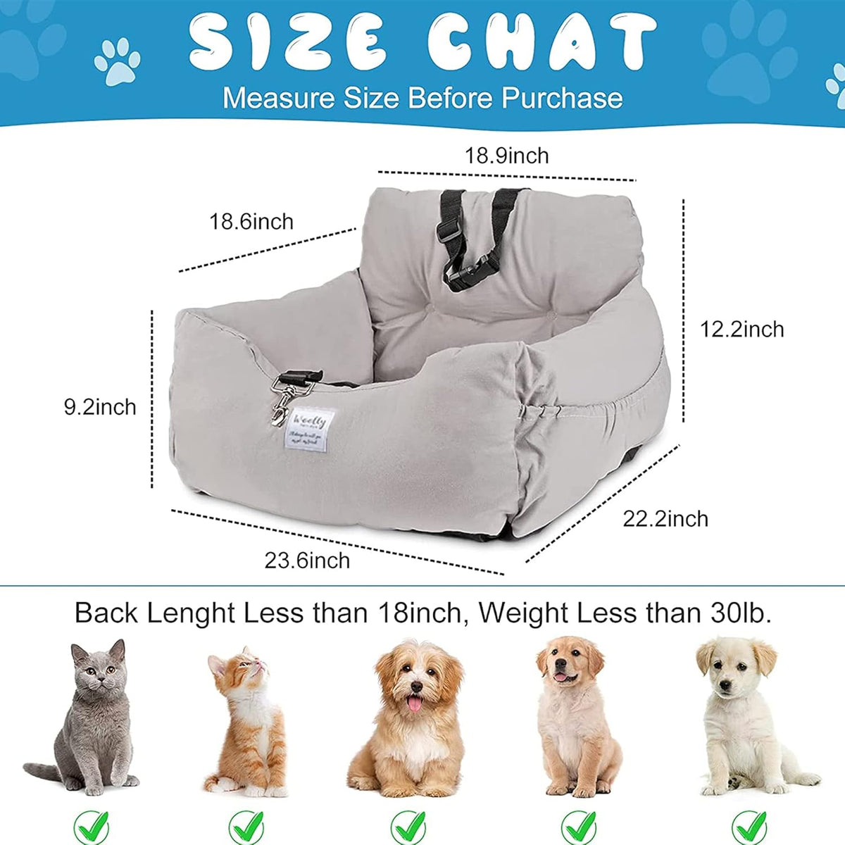 Dog Car Seat with Storage, Midium Grey A23320