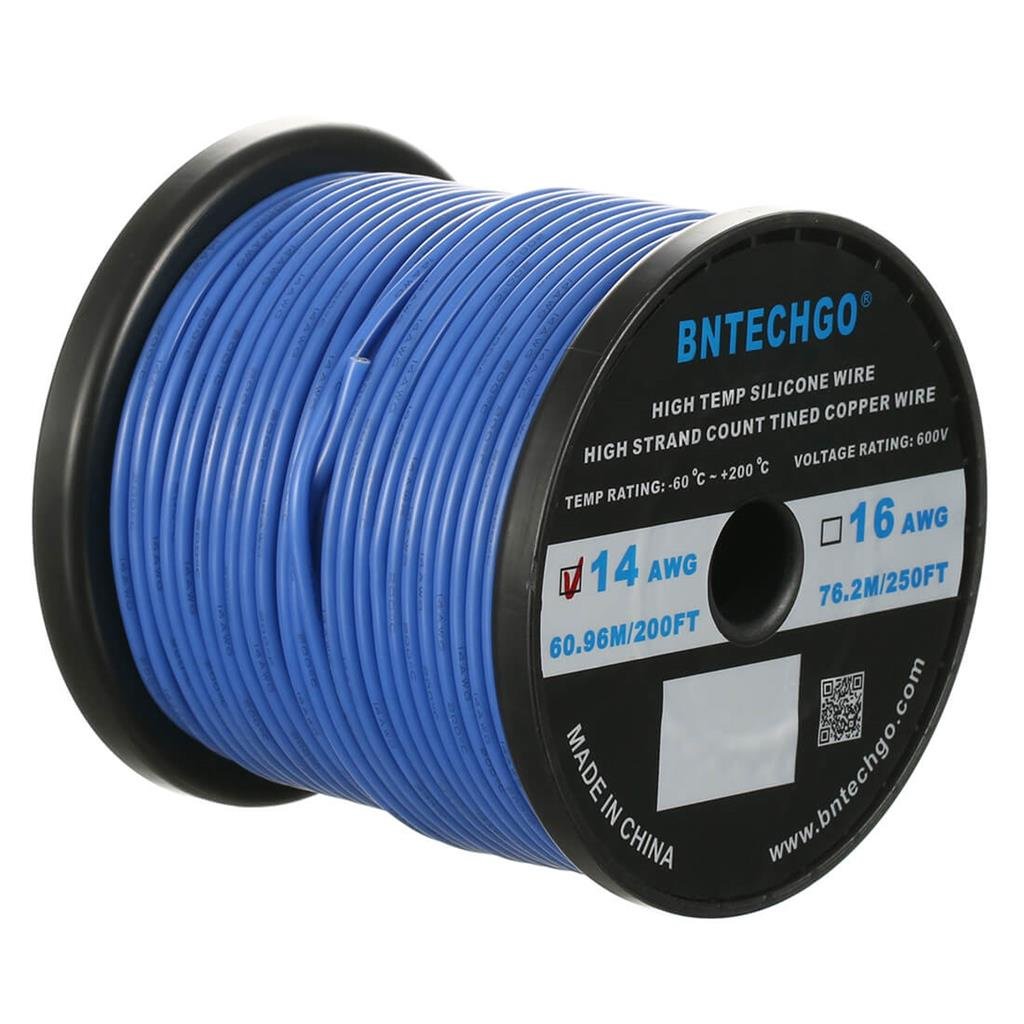 14 Gauge Silicone Wire Spool 200 ft Blue 14 AWG Stranded Tinned Copper Wire Pack of 2 P7669