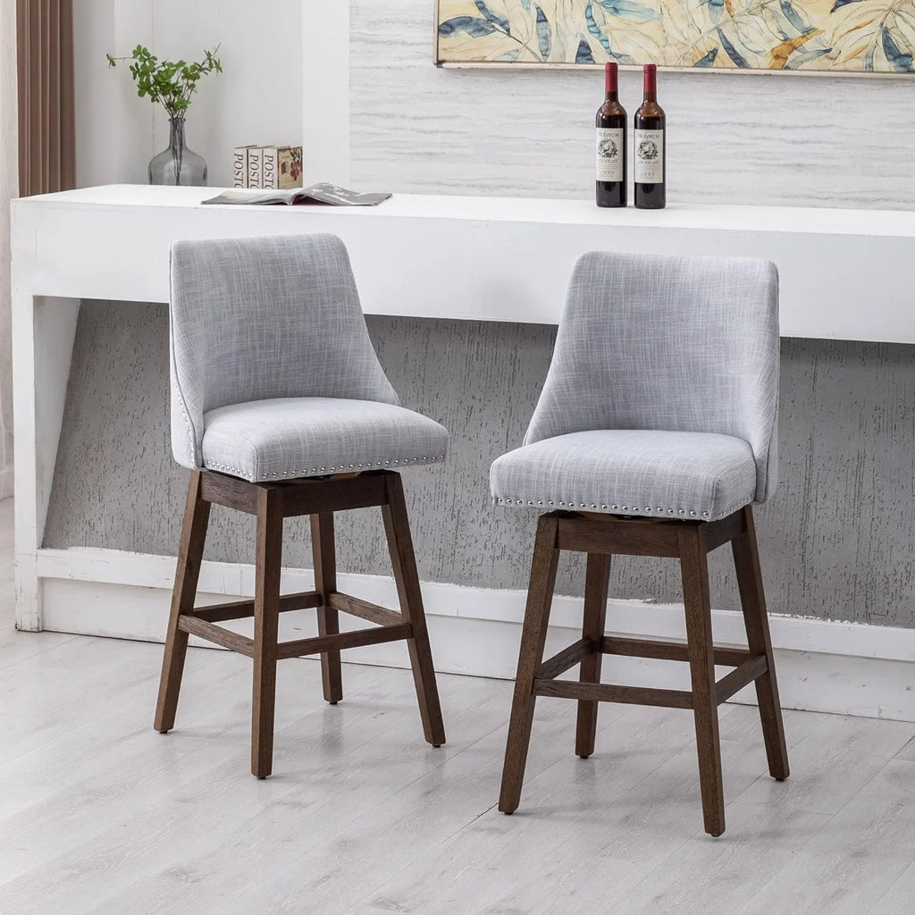 27 inch Swivel Linen Fabric Barstools with Wood Legs E31561