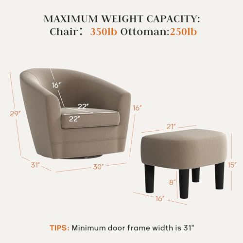 Swivel Accent Chair with Ottoman Set of 2, Soft Velvet Barrel Chair with Footrest B28672