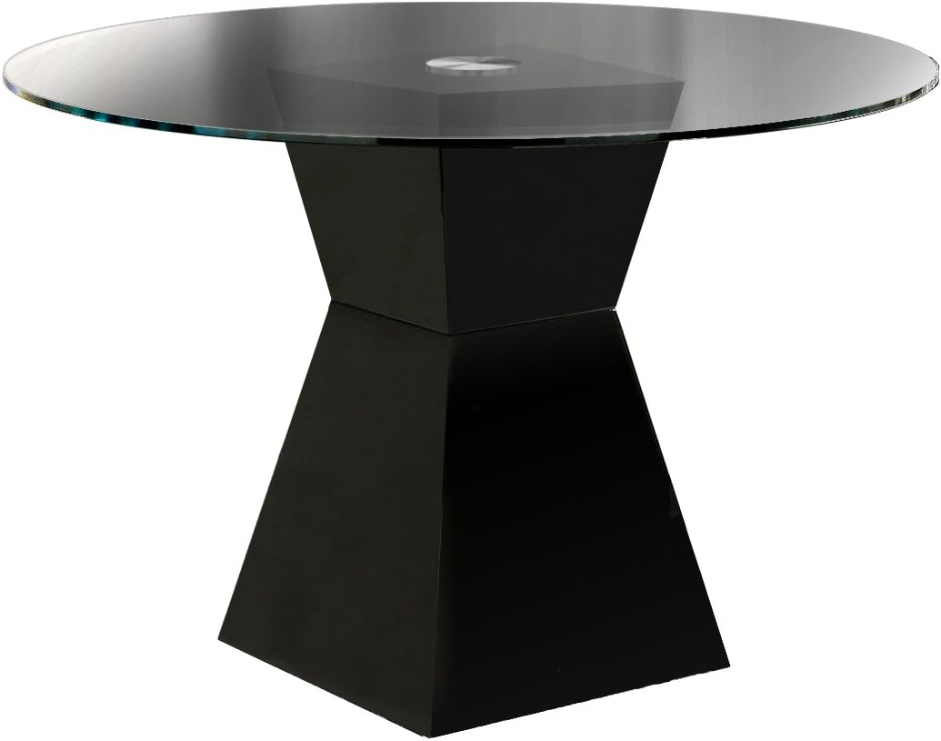 Black Round Dining Table with Tempered Glass Top W35434