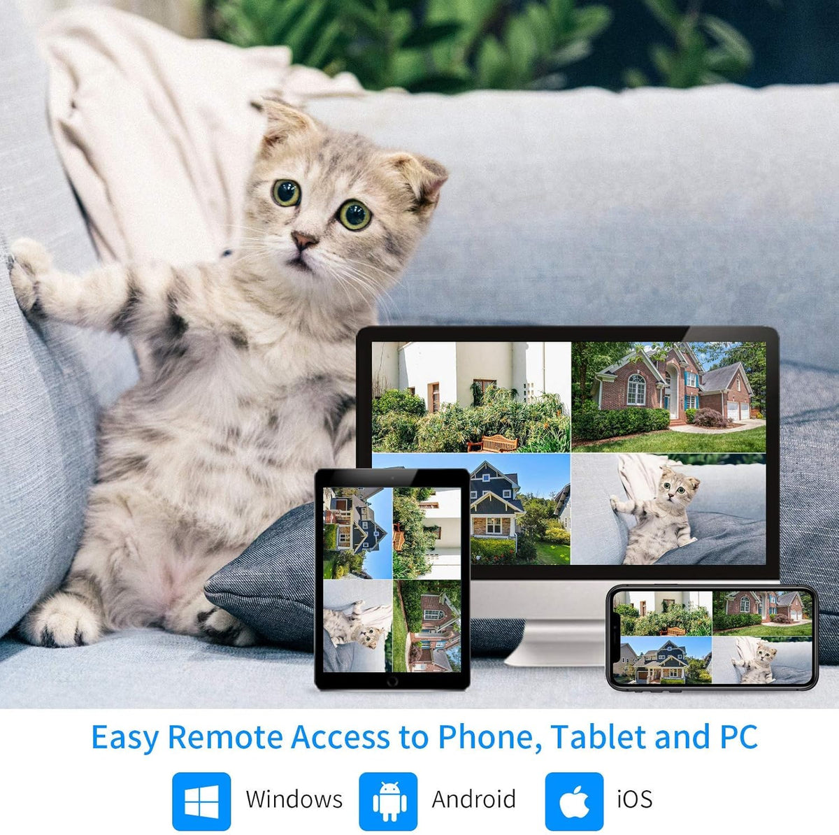 8CH 2K Wireless Security Camera System with 12 LCD Monitor 3TB Hard Drive 4pcs 3MP Outdoor Bullet IP Cameras U57281