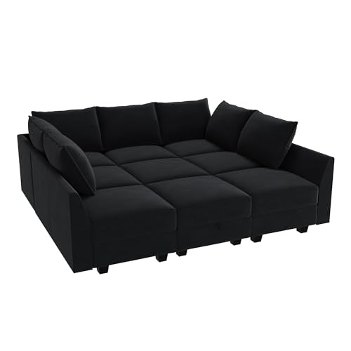 Black Modular Sectional Sofa with Storage Ottoman Y290607