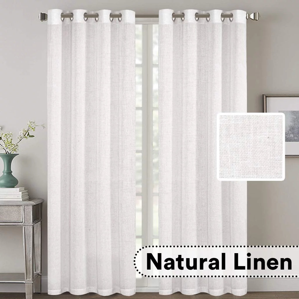 Natural Linen Blended Light Filtering Curtains Set of 2 White 52" x 96" J333187