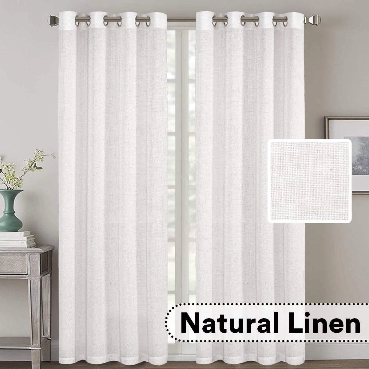 Natural Linen Blended Light Filtering Curtains Set of 2 White 52" x 96" J333187