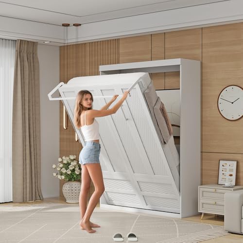 Full Size Space Saving Wall Murphy Bed Convertible Hidden Bed White N8715