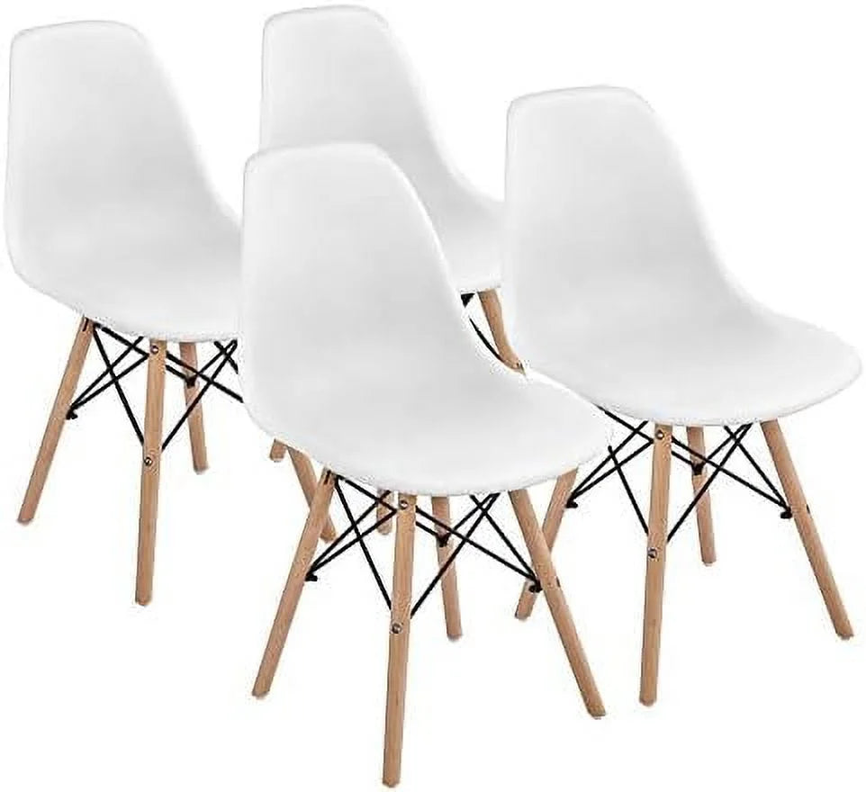 Set of 4 White Dining Chairs with Beech Wood Legs P647
