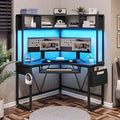 Rust Corner Desk with Hutch & LED Lights U3272