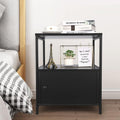 Black Wooden Nightstand with Storage Cabinet and Open Shelves G29837