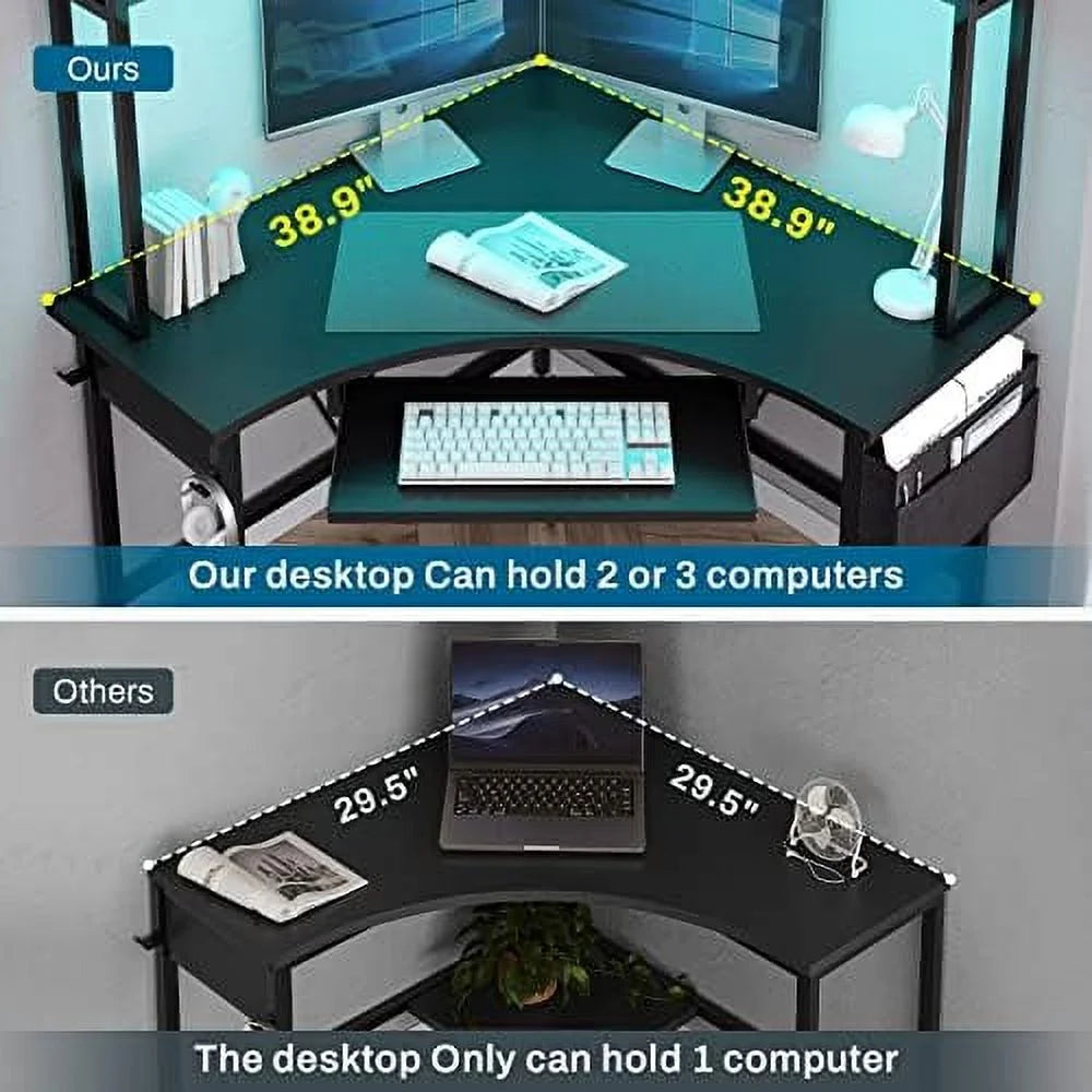 Rust Corner Desk with Hutch & LED Lights U3272