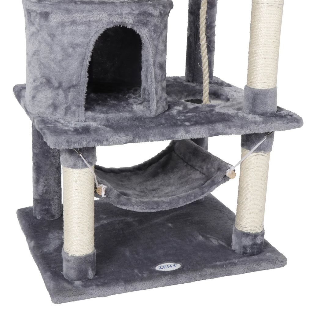 Gray Multi-Level Cat Tree with Scratching Posts and Hammock I4861