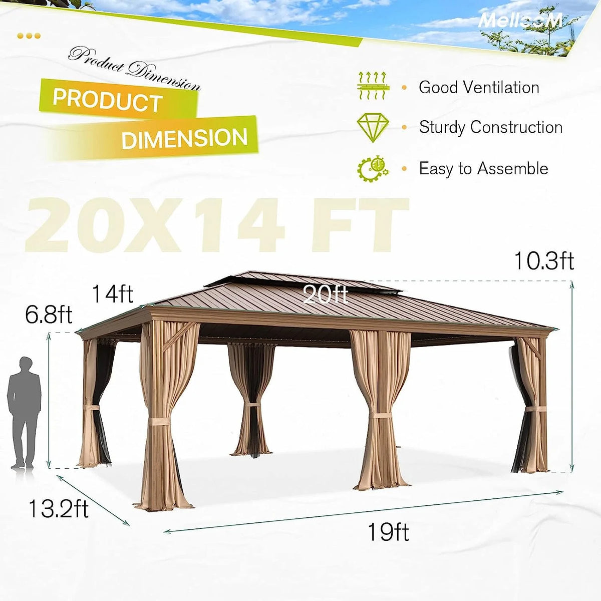 14' x 20' Hardtop Gazebo with Curtains and Nettings V948585
