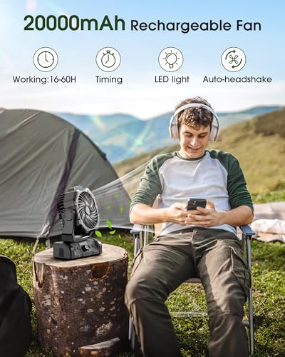 Portable Rechargeable Oscillating Camping Fan with LED Lantern O54362