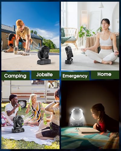 Portable Rechargeable Oscillating Camping Fan with LED Lantern O54362