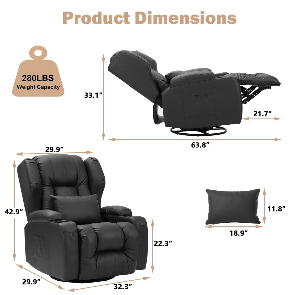 Faux Leather Swivel Rocker Recliner Chair with Cup Holder C9210