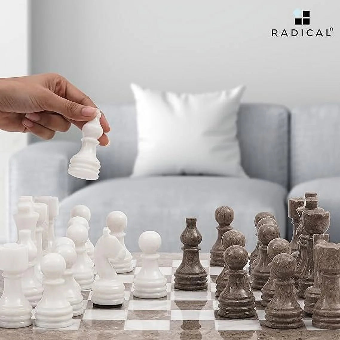 Marble Chess Set 15 Inches Grey Oceanic and White Handmade Chess Sets X343