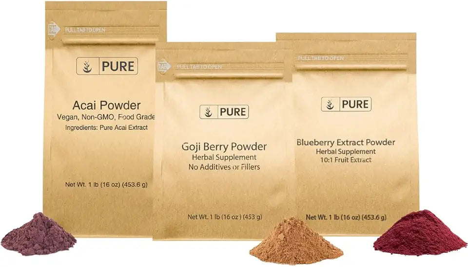Berry Powder Bundle 1 lb Each Acai Goji Blueberry Herbal Supplements K877