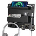 Black Plastic Wall Mount Shelf with Hooks and Cable Clips I579576