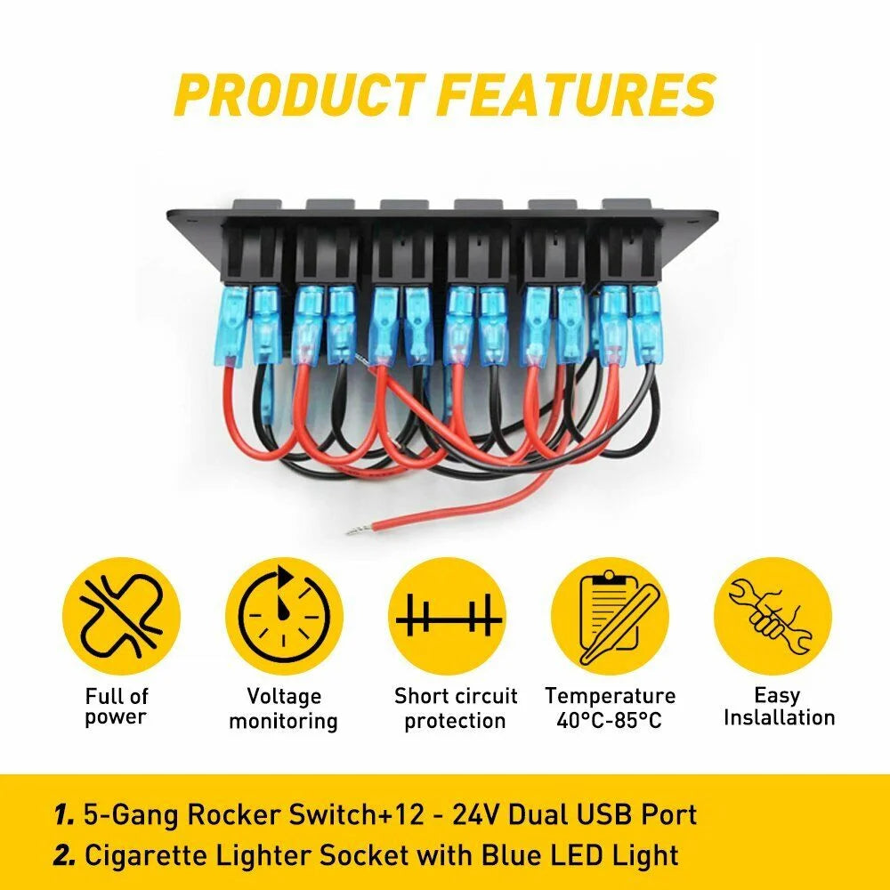 6 Gang Blue LED Rocker Switch Panel E30619