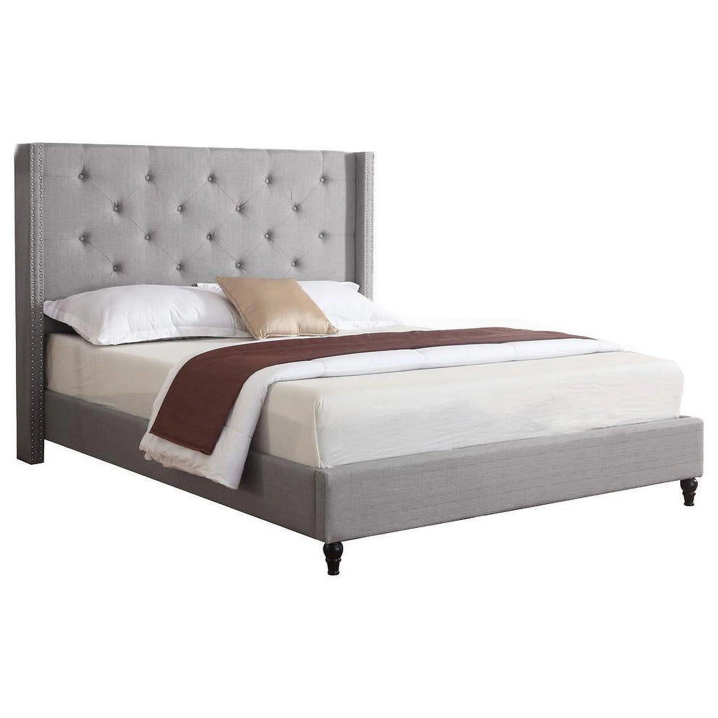 Gray Fabric Upholstered Wingback Cal King Platform Bed B86520