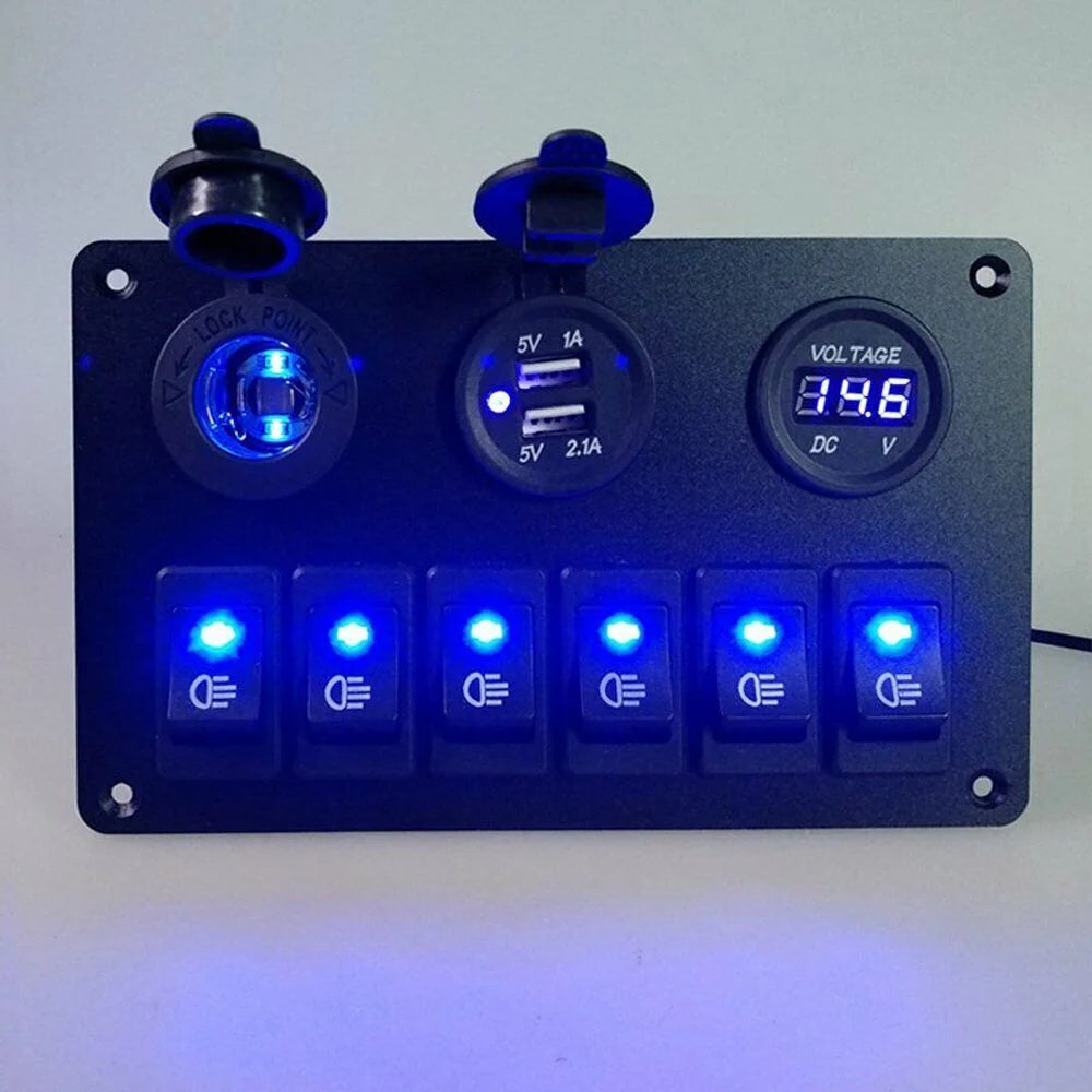 6 Gang Blue LED Rocker Switch Panel E30619