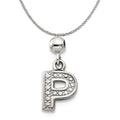 Sterling Silver Letter P Dangle Initial Charm Pendant with Rope Chain Necklace 20'' D58757