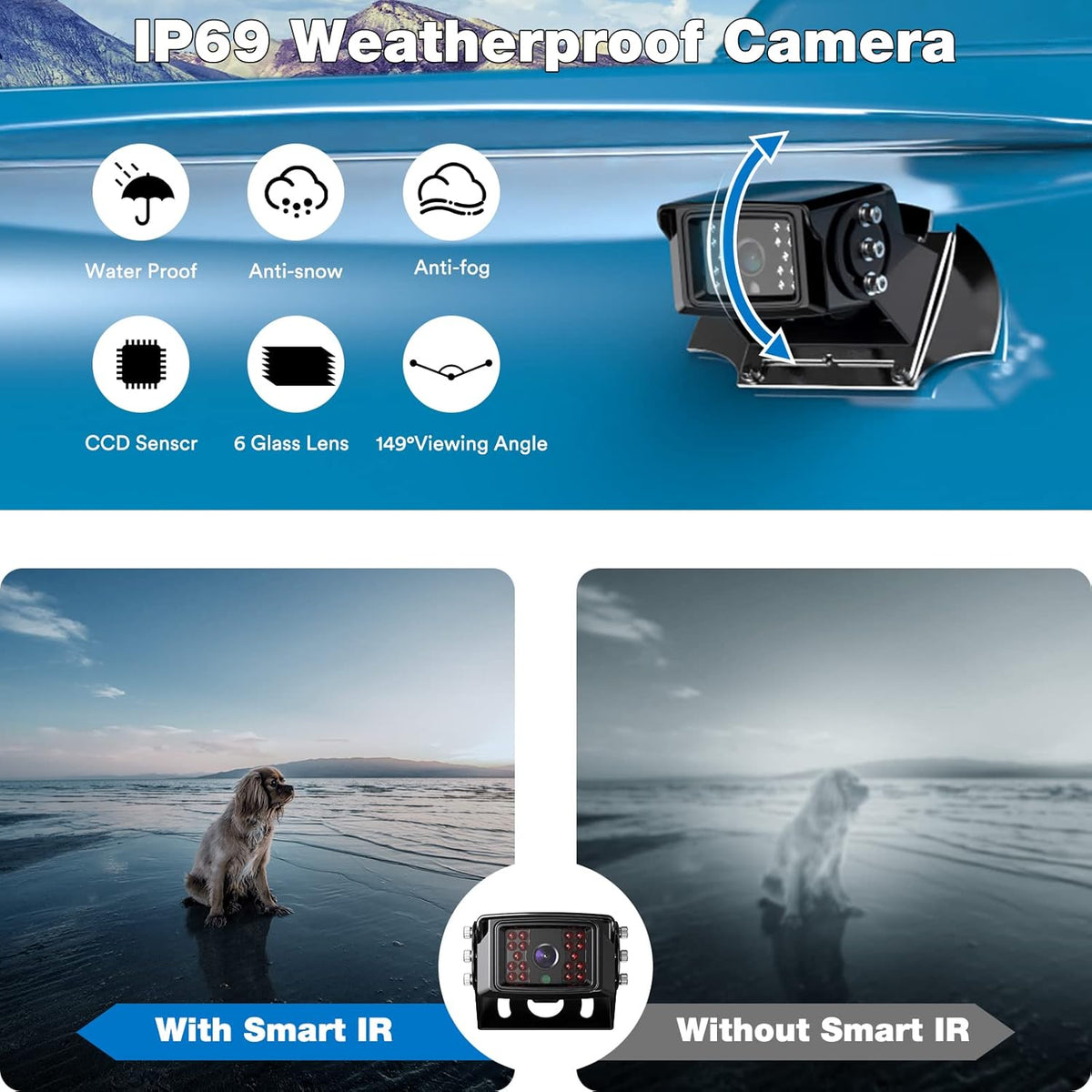 FHD 1080P Wired Backup Camera System 7 Inch Monitor IP69 Waterproof IR Night Vision Reversing Camera E474