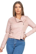Quilted Sleeves Zip-Up Biker Jacket X6090