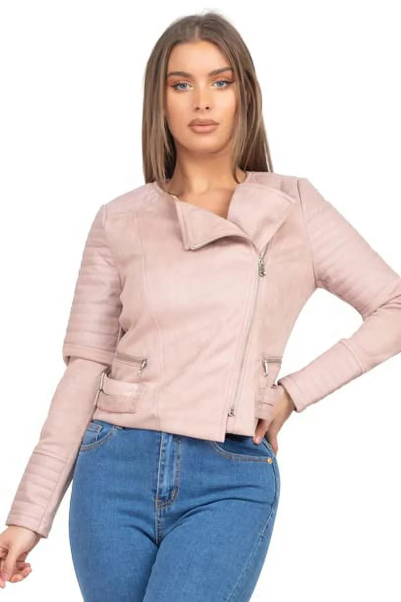 Quilted Sleeves Zip-Up Biker Jacket X6090