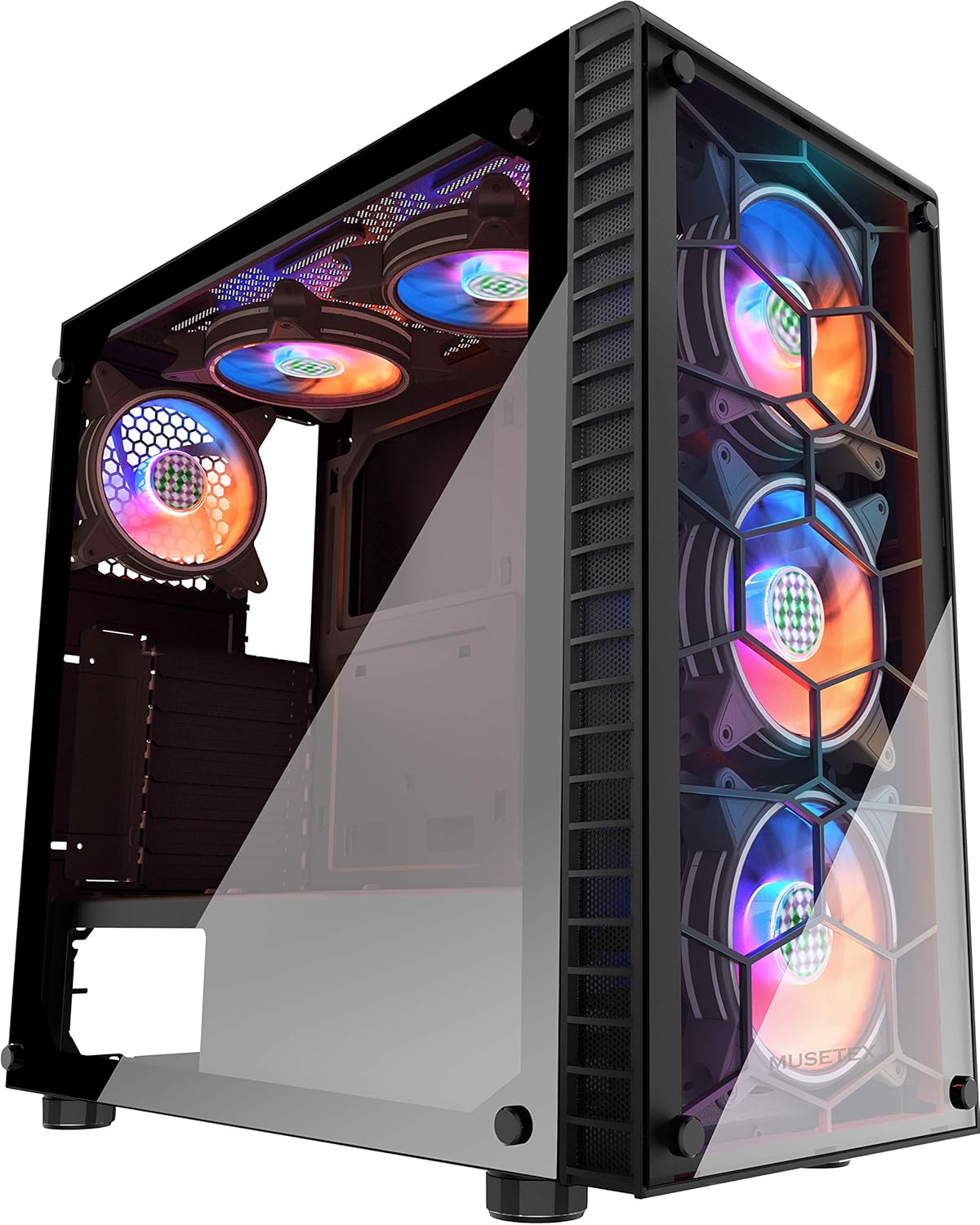 Micro-ATX PC Case with 2 ARGB Fans Type-C USB 3.0 Mesh Front Tempered Glass D93777
