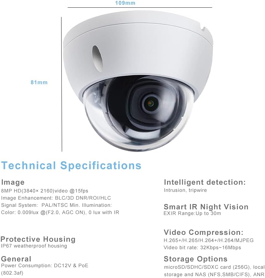 8MP Starlight POE IP Outdoor Dome Camera with 2.8mm Fixed Lens A853596
