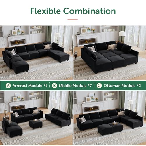 Black Modular Sectional Sofa with Storage Ottoman Y290607