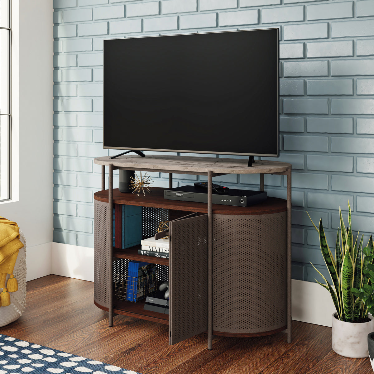 Mid-Century Modern TV Stand, Umber Wood Finish F608690