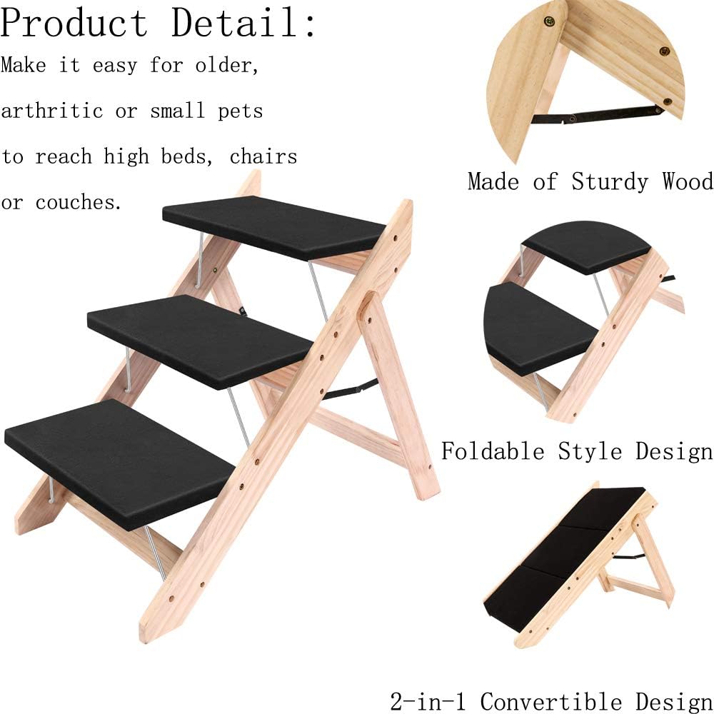 Wood Folding Pet Stairs and Ramp Wide Steps Pack of 2 K762932