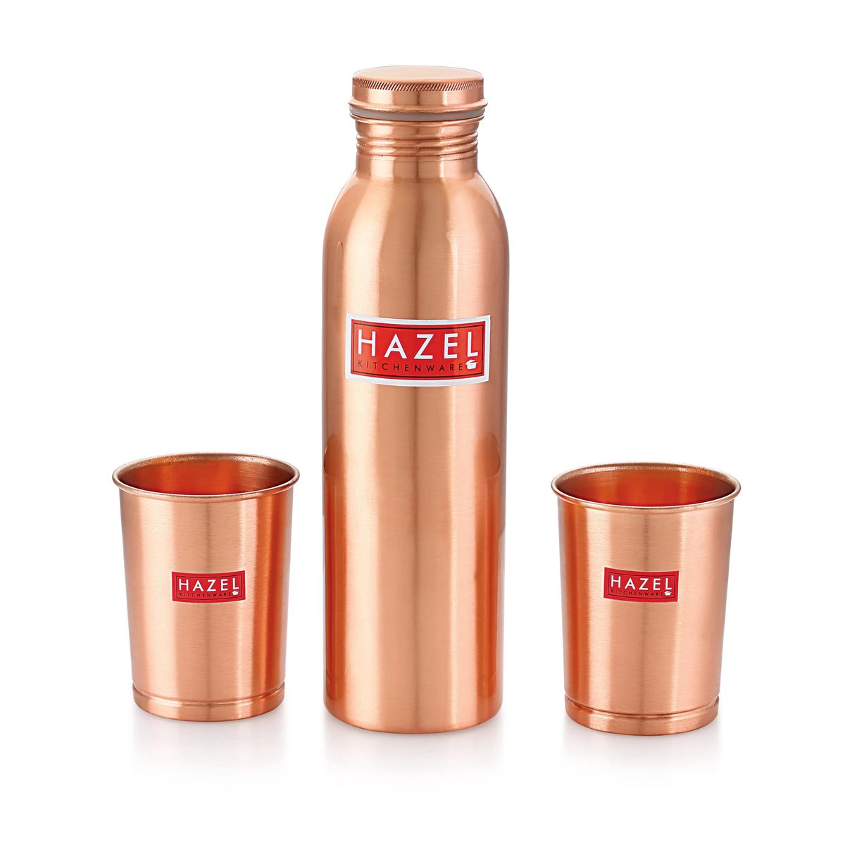 Copper Water Bottle, 28oz & 2 Glasses, 10oz T88262