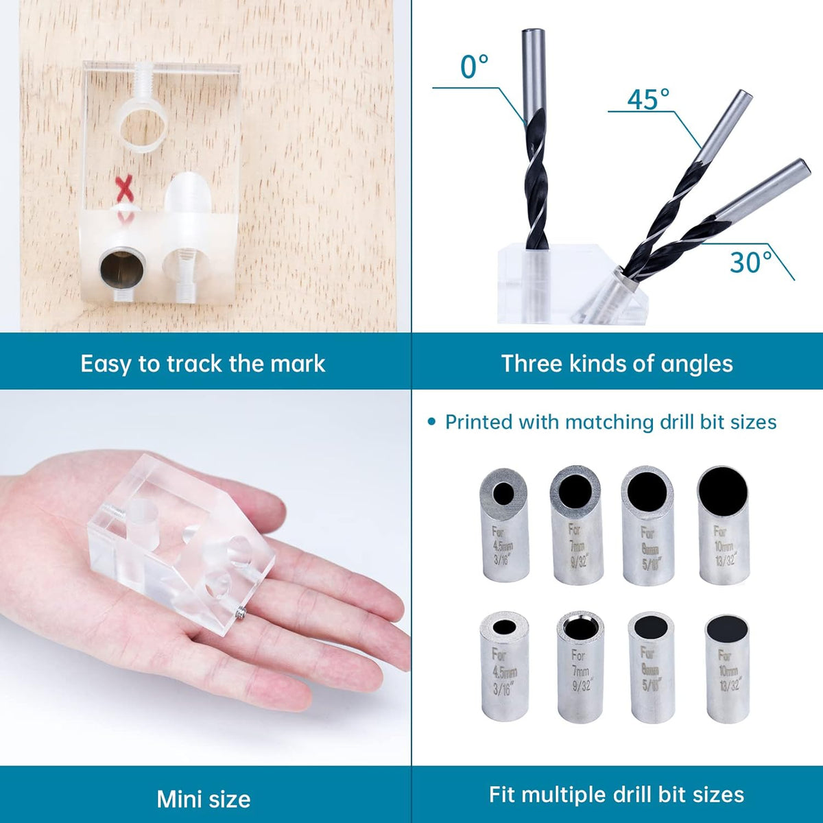 Drill Guide for Cable Railing, Portable Multi-Angle Jig, Hole Size from 3/16" to 3/8" W8778
