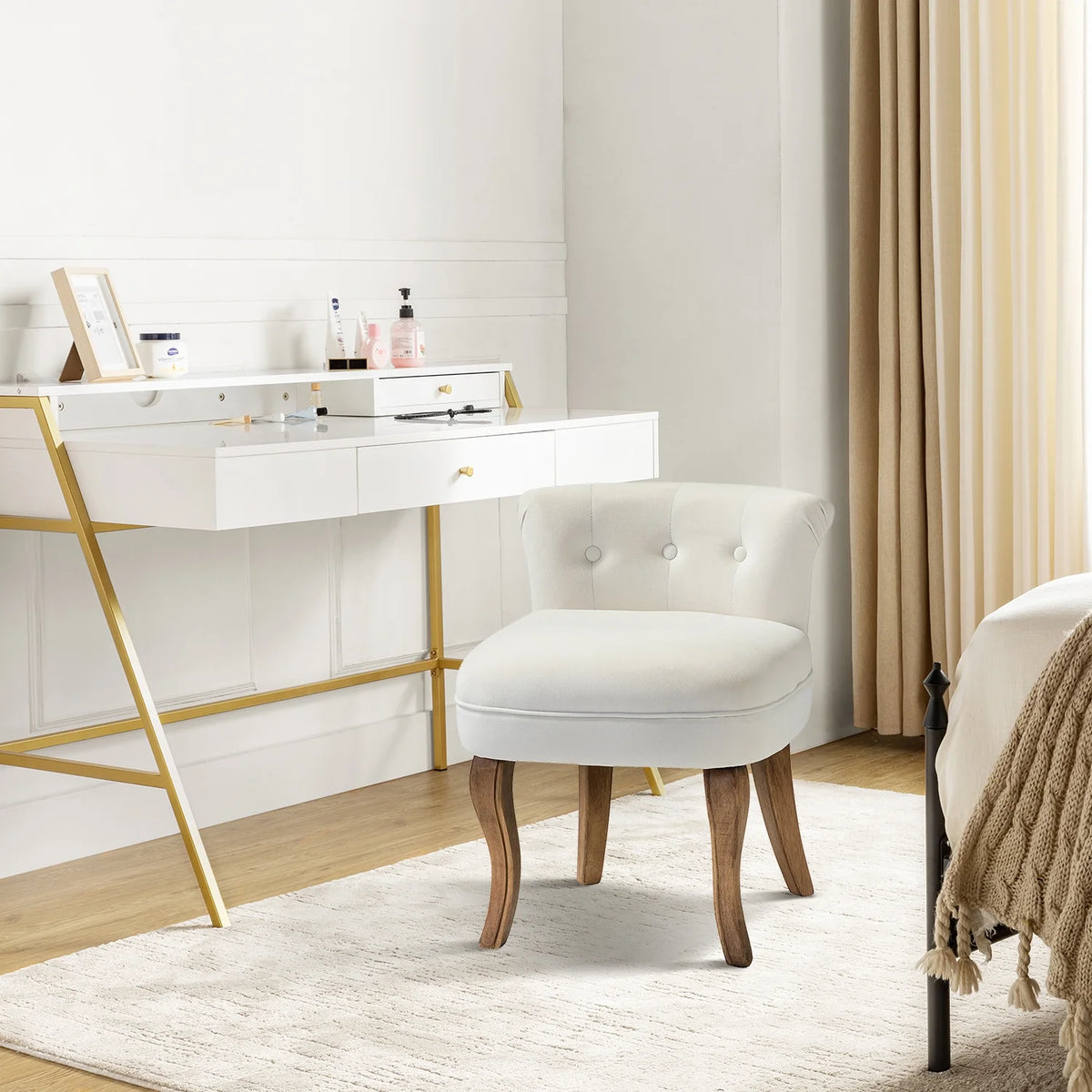 Ivory Velvet Vanity Stool J8902