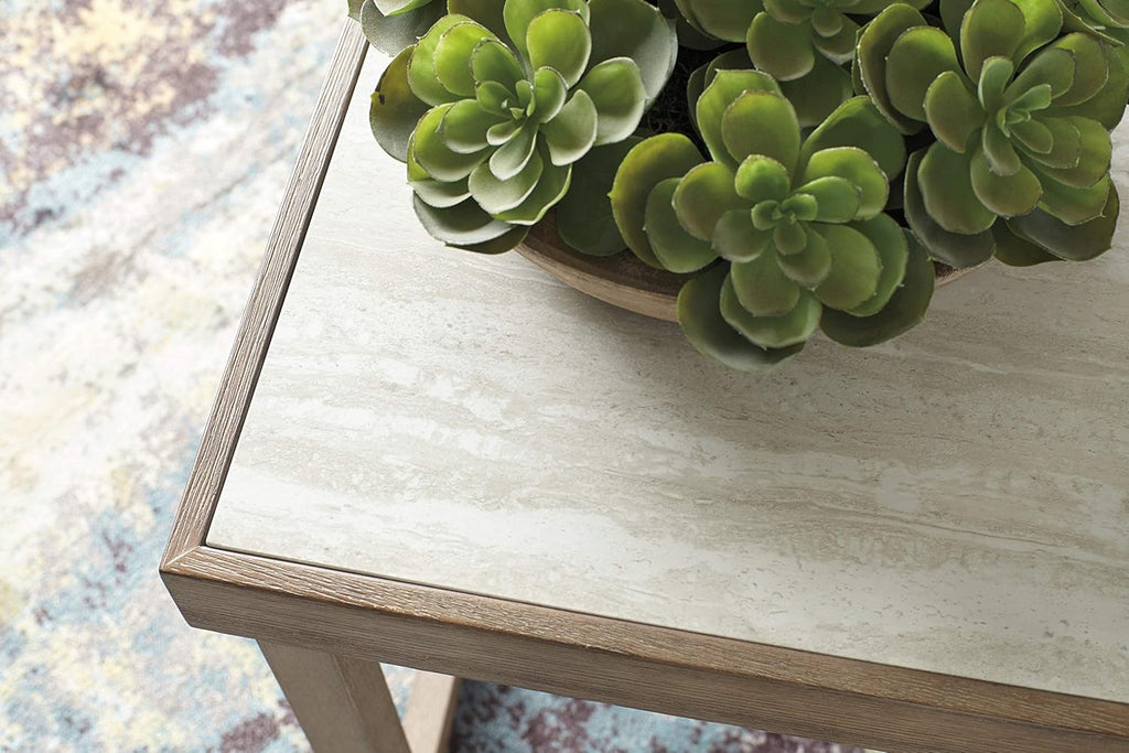 Contemporary End Table with Faux Carrara Marble Top P2046